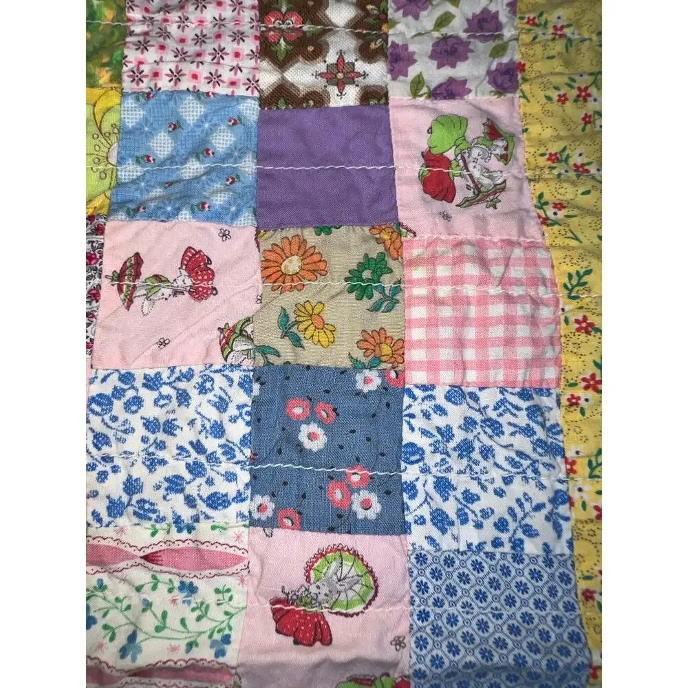 Vintage Patchwork Quilt for baby dolls yellow floral bunny cottage core 19x 19